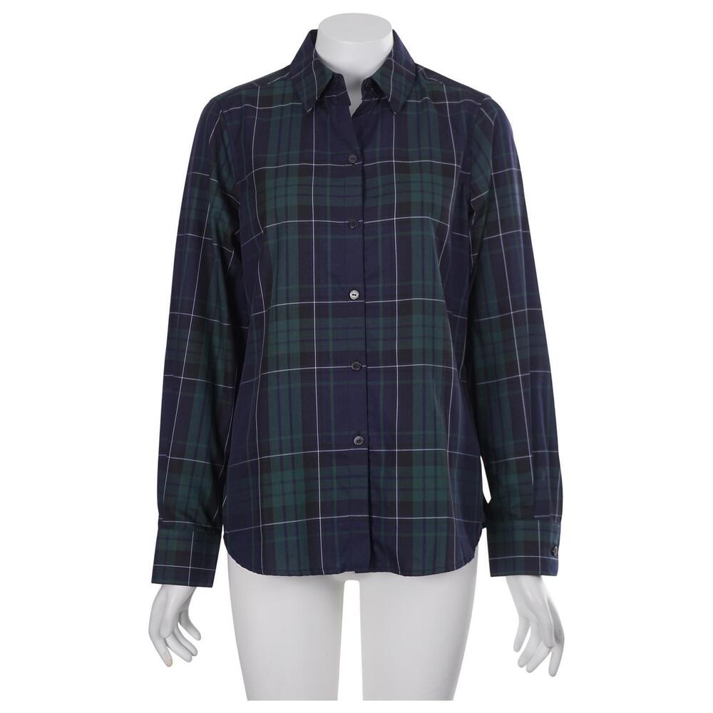 Foxcroft NYC Top 6 Blue Green Plaid Wrinkle Free Shaped Fit Button Down Shirt